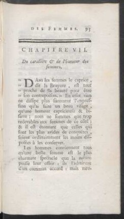 Chapitre VII. Du caractére & de l'humeur des femmes