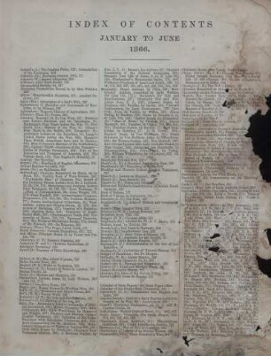 INDEX OF CONTENTS JANUARY TO JUNE 1866.