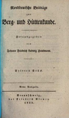 Norddeutsche Beiträge zur Berg- und Hüttenkunde, 3. 1822