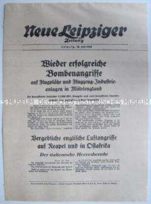 Extrablatt der "Neuen Leipziger Zeitung" u.a. zur Bombardierung von Flugplätzen und Industrieanlagen in Großbritannien