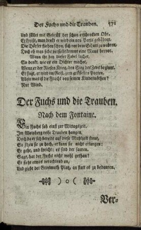 Der Fuchs und die Trauben. Nach dem Fontaine.