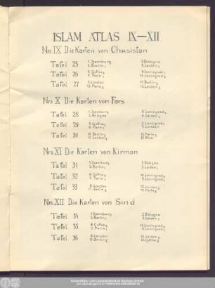 Islam Atlas IX—XII [Tafeln 25-36, 37.1]