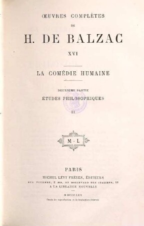 Ouevres complètes de H. de Balzac, 16. La comédie humaine ; 2. partie, Études philosophiques ; 2