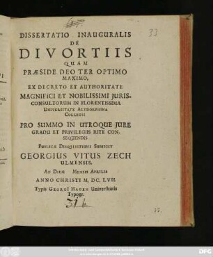 Dissertatio Inauguralis De Divortiis