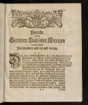 I-XVI, Vorrede zu den Gelehrten Hallischen Anzeigen