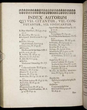 Index Autorum Qui Vel Citantur, Vel Confutantur, Vel Vindicantur.