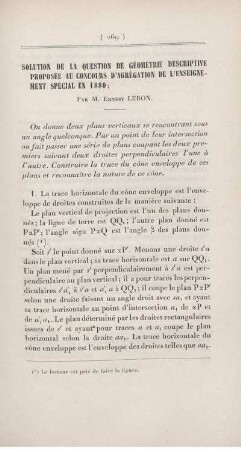 Solution de la question de Géométrie descriptive proposée au concours d'agrégation de l'enseignement spécial en 1880.
