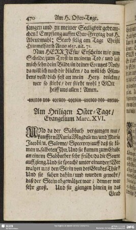Am Heiligen Oster-Tage, Evangelium Marc. XVI