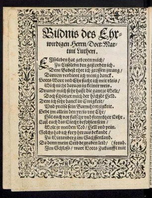 Bildnis des Ehrwirdigen Herrn/ Doct: Martini Lutheri.