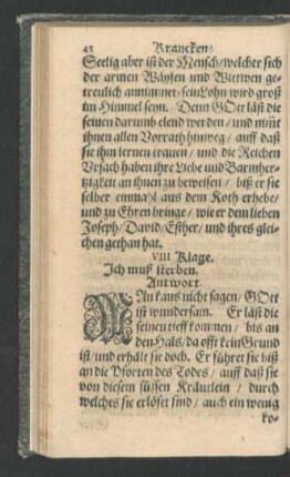 VII. Klage. Ich muß sterben.