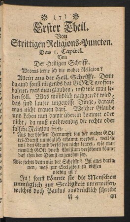 Erster Theil. Von Strittigen Religions-Puncten