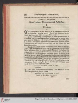 Fünfter Abschnitt: Von Statuen, Monumenten und Inschriften