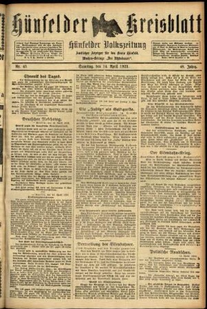 Ausgabe vom Samstag, den 14. April 1923.