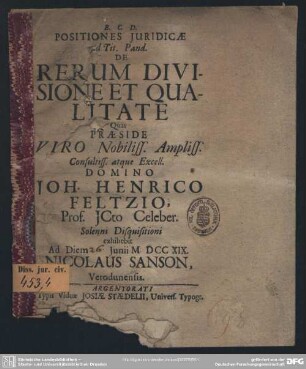 Positiones Iuridicae ad Tit. Pand. De Rerum Divisione Et Qualitate