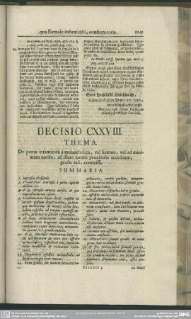 Decisio CXXVIII. De poena infanticidii a melancholica, vel summo, vel ad minimum medio, ad illum tamen proximius accedente, gradu tali, commissi