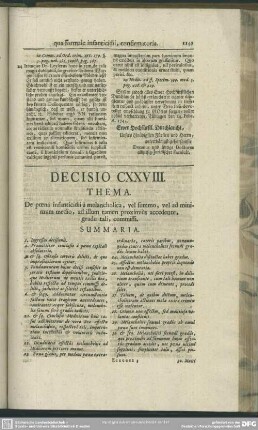 Decisio CXXVIII. De poena infanticidii a melancholica, vel summo, vel ad minimum medio, ad illum tamen proximius accedente, gradu tali, commissi