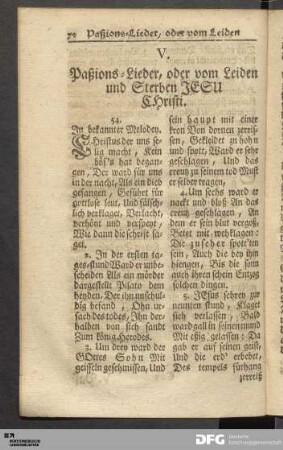 V. Paßions-Lieder, oder vom Leiden und Sterben Jesu Christi.