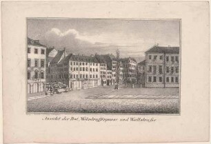 Maiaufstand 1849 in Dresden, die Wallstraße mit der Post und die große Barrikade am Eingang der Wilsdruffer Gasse (Wilsdruffer Straße)