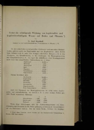 Ueber die schädigende Wirkung von kupfersulfat- und kupfernitrathaltigem Wasser auf Boden und Pflanzen