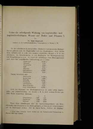 Ueber die schädigende Wirkung von kupfersulfat- und kupfernitrathaltigem Wasser auf Boden und Pflanzen