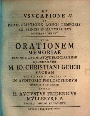 De usucapione et praescriptione longi temporis ex principiis naturalibus : continuatio