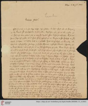 Korrespondenz Ferdinand Christian Baur / Carl Ullmann: Brief von Ferdinand Christian Baur an Carl Ullmann