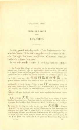 Chapitre XXIII - Premier traite - Les rites