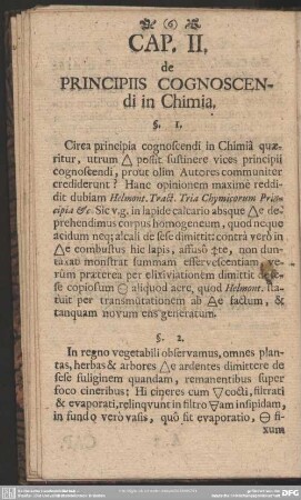 Cap. II. de Principiis Cognoscendi in Chimia