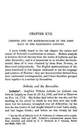 Chapter XVII. Leibnitz and the Mathematicians of the First Half of the Eighteenth Century.