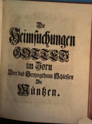 Die Heimsuchungen Gottes in Zorn und Gnade Über das Hertzogthum Schlesien in Müntzen : Nebst einer Abhandlung derer Medaillen, Welche auf den Todes-Fall Ihro Kayserl. Majestät Carl. VI. Und den bald darauf erfolgten Krieg in Schlesien; Denn aber, nach Behauptung Nieder-Schlesiens, Sr. Königl. Majestät in Preussen geleisteten Erb-Huldigung und neuen Landes-Einrichtungen, zum Vorschein kommen Denen beygefüget ein Verzeichniß und Nachricht, Von einer zu edirenden Historie der Gelehrten in Müntzen