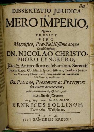 Dissertatio Iuridica De Mero Imperio