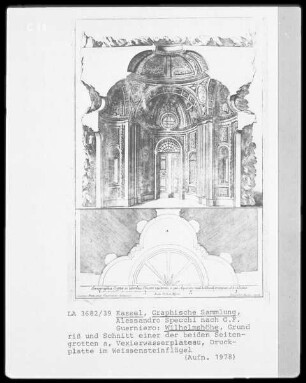 Delineatio Montis — Krypten, die sich auf den Seiten des Theaters befinden, Schnitt und Grundriß (heute: Grottenhof) (Tafel 8)