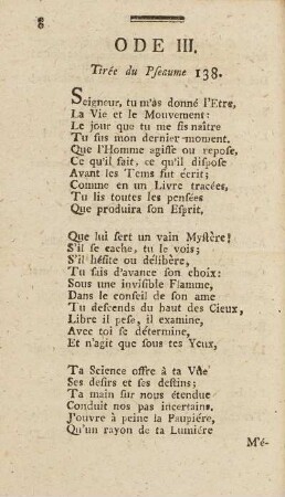 Ode III. Tirée du Pseaume 138.