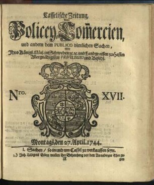 Nro. XVII, Montags, den 27. April 1744