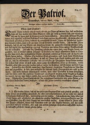 No. 17. Donnerstags, den 27. April, 1724