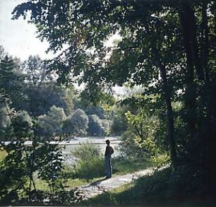 Hansjakob, Gottfried; München - Oberföhring; Isarinsel - Isarinsel, Uferweg, Blick über die Isar