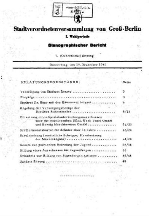 Nr. 7, 19. Dezember 1946, Ordentliche Sitzung