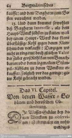 Das VI. Capitel. Von denen Wasser-Gebäuen und deroselben Observirung.