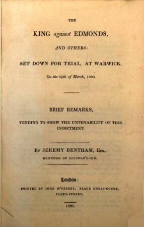 The king against Edmonds, and others : set down for trial, at Warwick, on the 29. of March, 1820