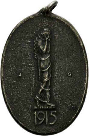 Medaille von Josef Gangl auf den Ersten Weltkrieg mit Darstellung einer trauernden Frau, 1915