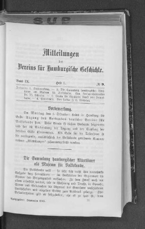 Die Sammlung hamburgischer Altertümer als Museum für Volkskunde.