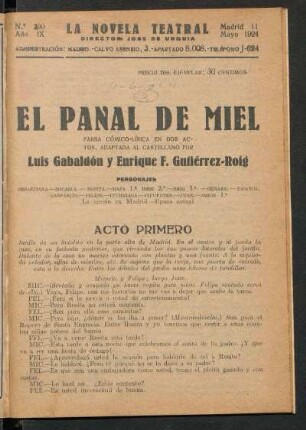 El panal de miel : farsa cómico-lírica en dos actos