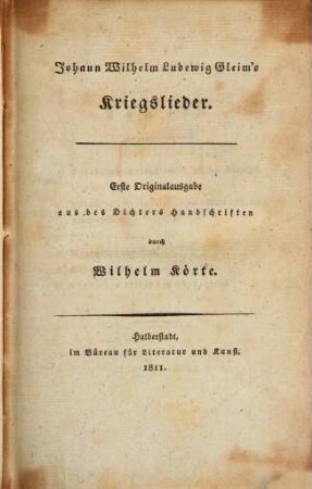 J. W. L. Gleim's sämmtliche Werke. 4, Johann Wilhelm Ludwig Gleim's Kriegslieder