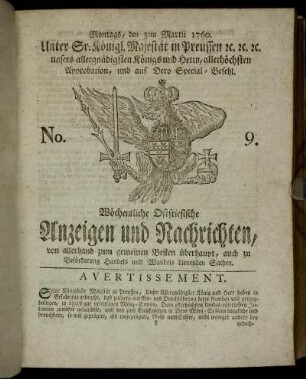 No. 9. Montags, den 3ten Martii 1760.
