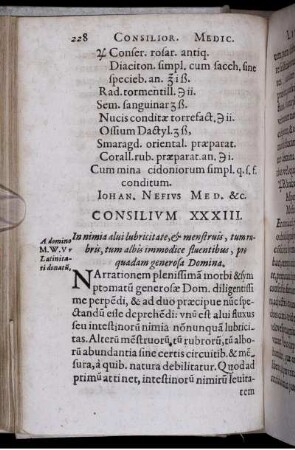 Consilium XXXIII. In nimia alui lubricitate & menstruis, tum rubris, tum albis immodice fluentibus ...