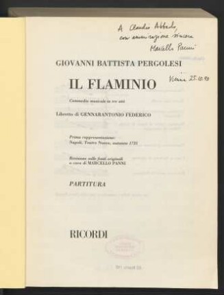 Il Flaminio : Commedia musicale in tre atti