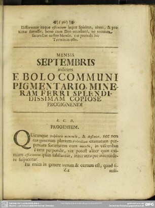 Mensis Septembris indicans Ebolo Communi Pigmentario, mineram Ferri Splendidissimam Copiose Progignendi