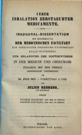 Über Inhalation zerstäubter Medicamente