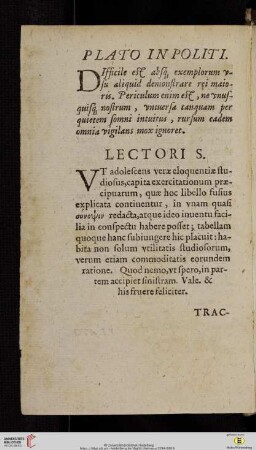 Plato in politi / Lectori S.