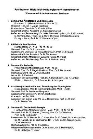 Fachbereich Historisch-Philologische Wissenschaften